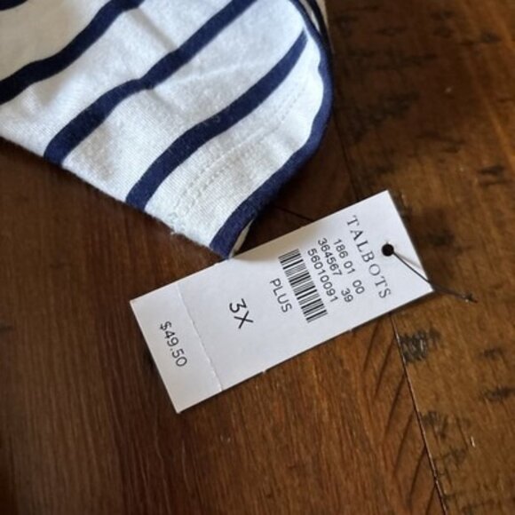 the talbots tee Blue Striped Long Sleeve Shirt With Flowers Size 3X NWT - Picture 7 of 7